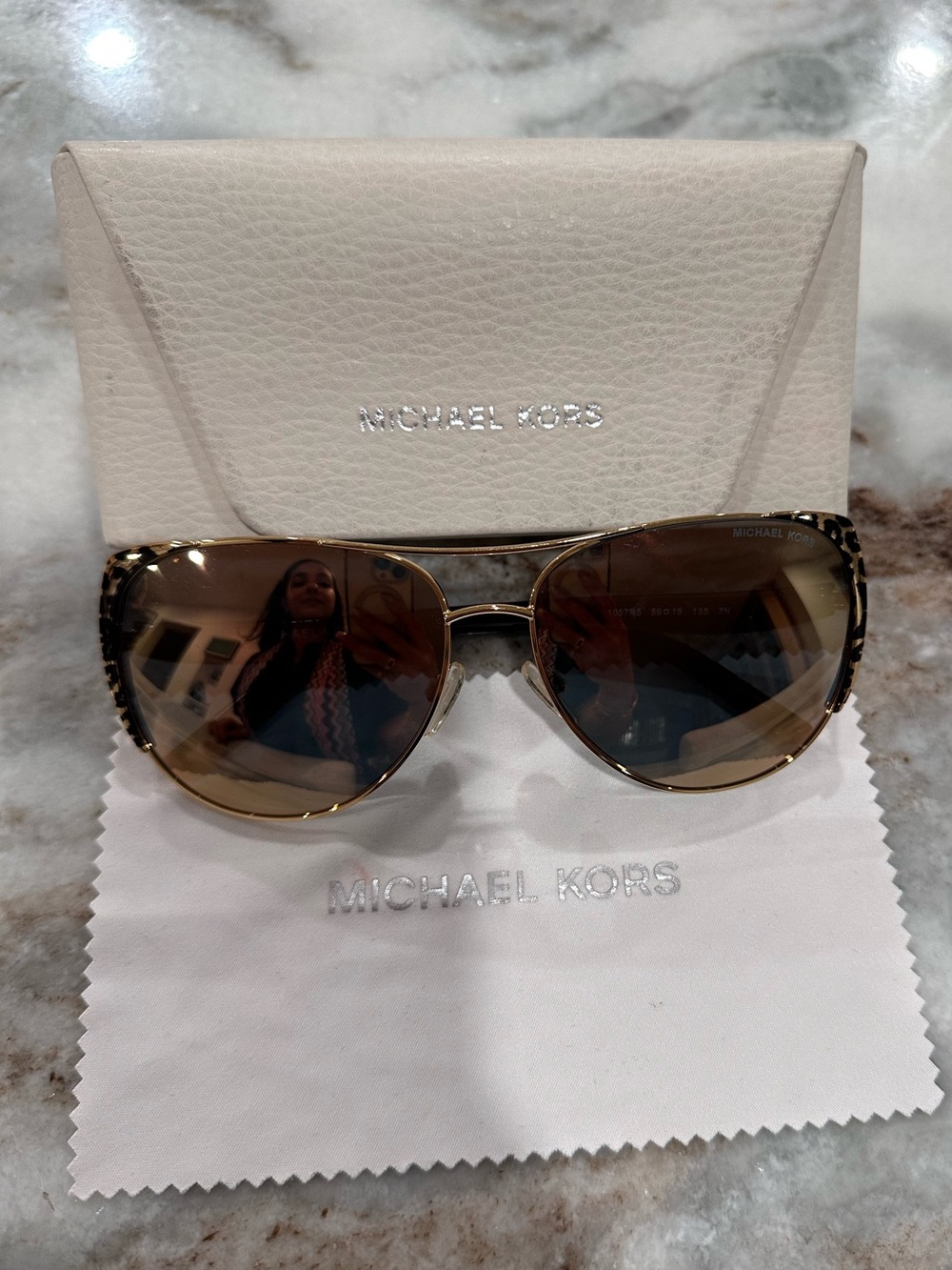 Michael Kors Brown Gradient Aviator Sunglasses with Leopard Trim